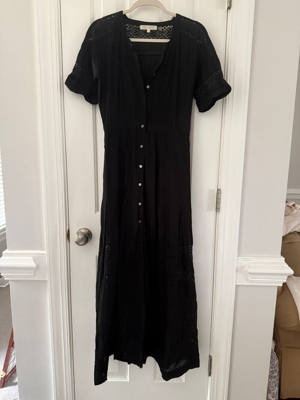 LoveShackFancy | navy blue Edie cotton crochet lace midi dress | XS